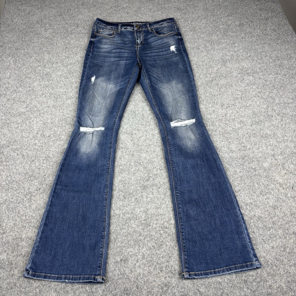 Vanilla Star Mid Rise Bootcut Jeans Women's 9 Distressed Medium Wash Blue Denim